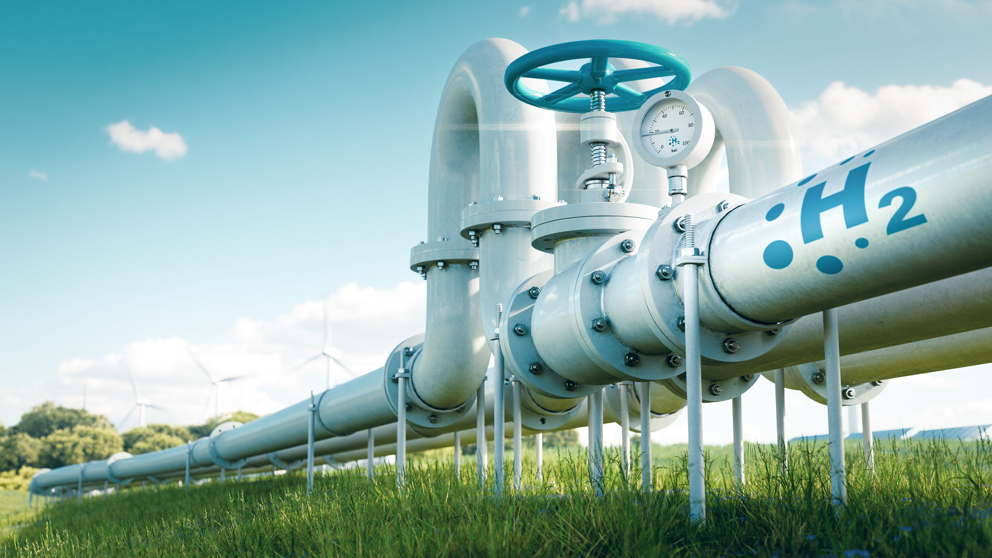 Eine Wasserstoffpipeline, die den Wandel des Energiesektors hin zu ökologischen, CO2-neutralen, sicheren und unabhängigen Energiequellen als Ersatz für Erdgas veranschaulicht.