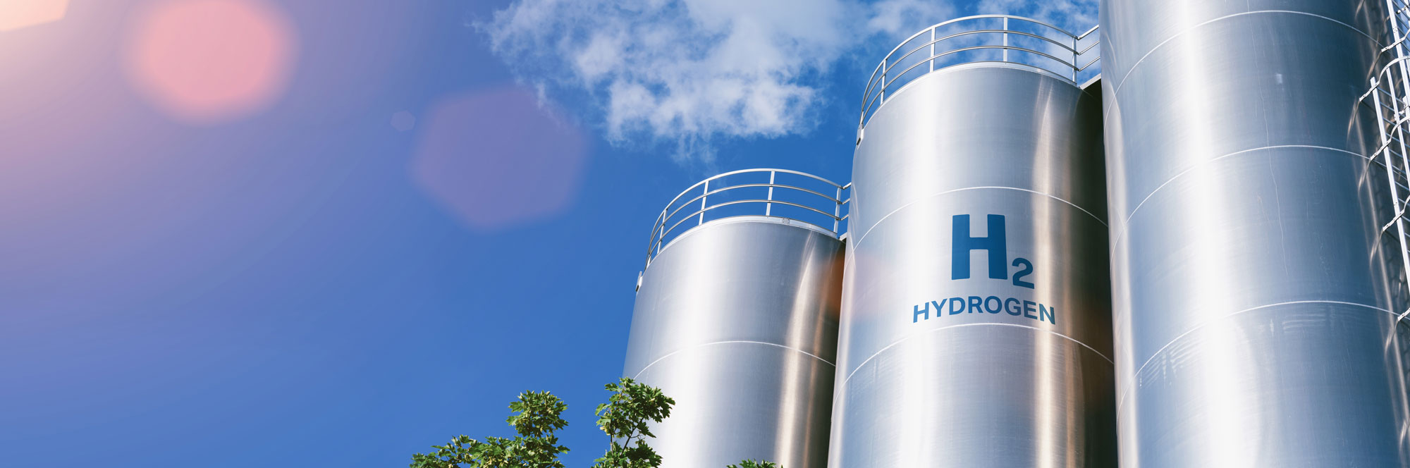 Hydrogen renewable energy production - hydrogen gas for clean electricity solar and windturbine facility